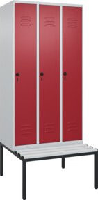 C+P Spind Classic PLUS Garderobenschrank mit Sitzbank, 3 Abteile, Lichtgrau, B/T/H: 212,0 x 90,0 x 81,5 cm - Bild 1