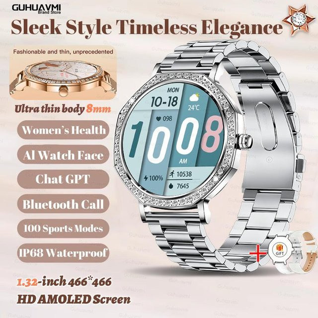 Creative Adorn Smartwatch, Diamant, Edelstahl, Silber, Damen - Bild 1