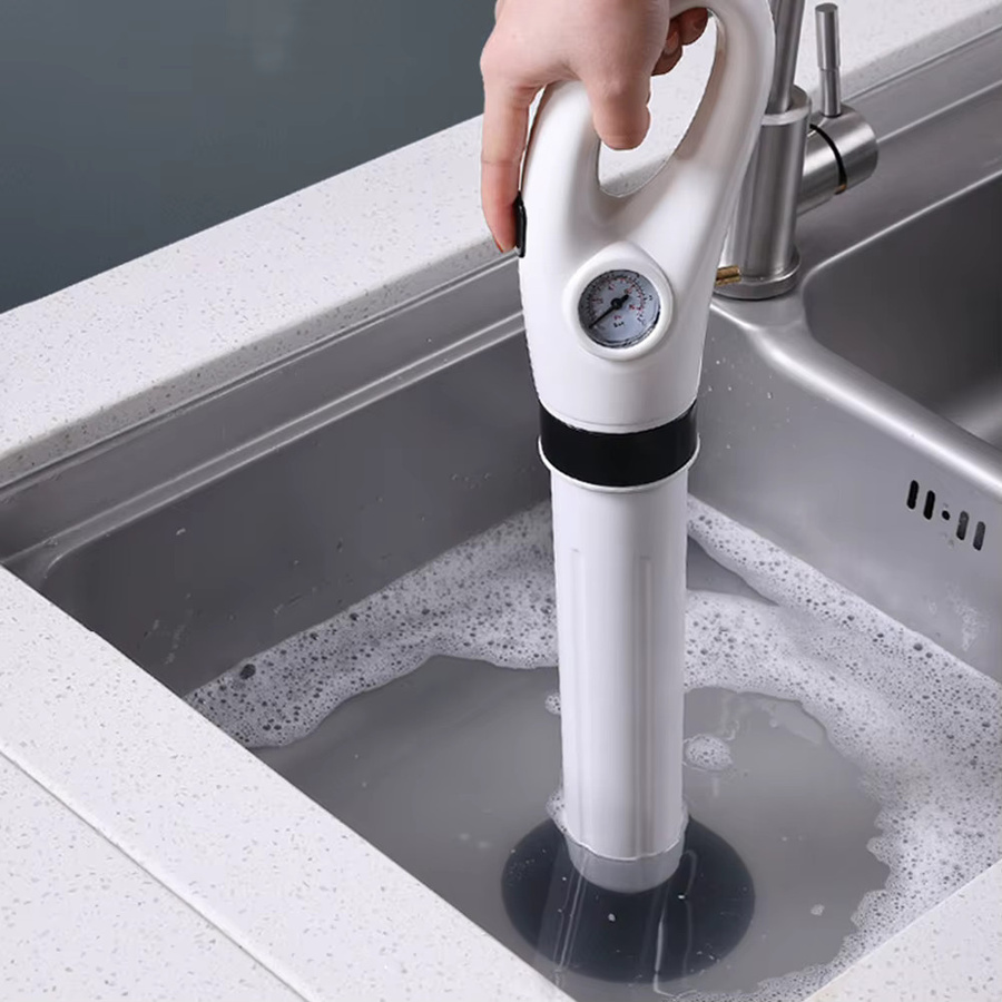 Pneumatischer Hochdruck-Abflussreiniger in Weiß für WC und Abwasserrohre als Drain Blaster und Kolben-Reiniger-Werkzeug - Bild 2