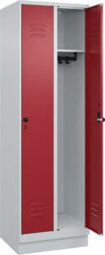 C+P Spind Classic PLUS Garderobenschrank mit Sockel, 2 Abteile, Grau und Rot, H x B x T: 195 x 60 x 50 cm - Bild 1