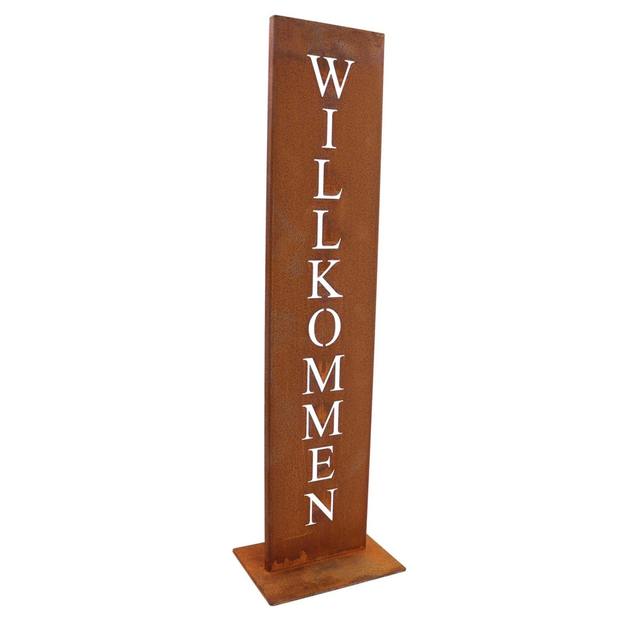 Rostikal Willkommen Schild aus Cortenstahl in Braun mit Bodenplatte zum Aufstellen für Garten und Haustür - Bild 2