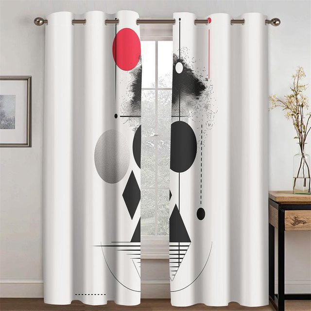Modernes Vorhang-Set mit geometrischem Farblinienmuster in Weiß, 2 Paneele aus Polyester, B/H: 50 x 130 cm - Bild 1