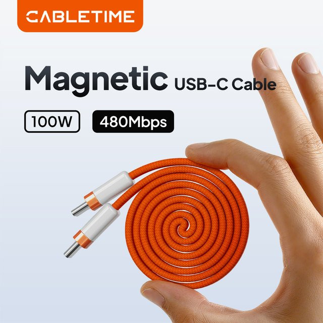 CABLETIME USB-C Magnetisches Schnellwechselkabel 100W Hochgeschwindigkeits-Übertragungskabel in Orange - Bild 1