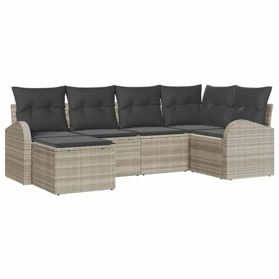 vidaXL Garten-Sofa-Set aus Polyrattan in Hellgrau mit Kissen, 6-teiliges L-Shape Lounge-Set mit modernem Design - Bild 2