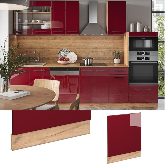 Vicco Geschirrspülerblende Fame-Line Eiche Rot Bordeaux Hochglanz Breite: 60 cm - Bild 1