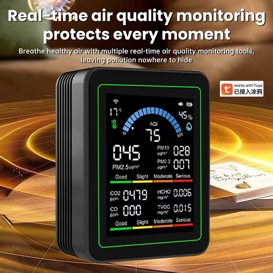 Aideepen Multifunktionaler digitaler Luftqualitätsmonitor für CO2, CO, TVOC, HCHO und PM in Schwarz oder Weiß - Bild 3
