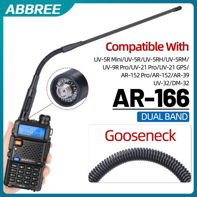 ABBREE AR-166 Dualband-Antenne Schwarz für Baofeng UV-5R MINI UV-5RH 21PRO UV-32 und QUANSHENG UV-K5, Länge: 39 cm - Bild 1