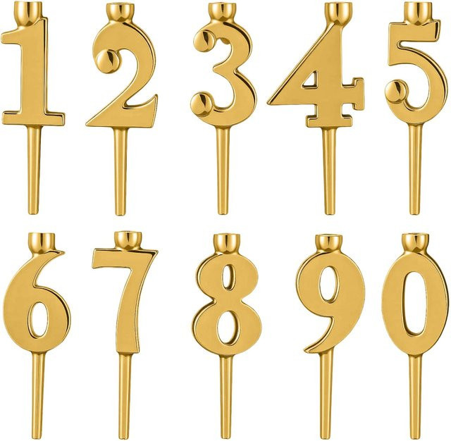 Set aus handgefertigten digitalen Kerzenhaltern in Gold für Geburtstagskuchen und Jubiläumsfeiern - Bild 1