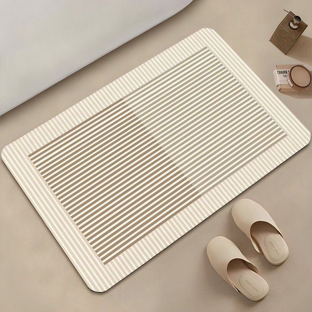 VIKAMA Badezimmermatte in Beige mit geometrischem Design, rutschfest und saugfähig - Bild 1