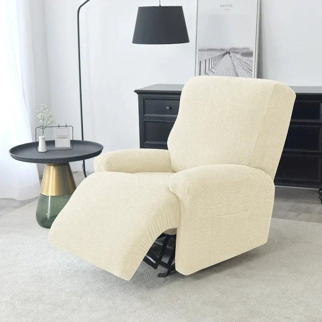 Elastischer 1-Sitzer-Stretch-Liegestuhlbezug aus Polarfleece in Beige für deinen Relaxsessel - Bild 1