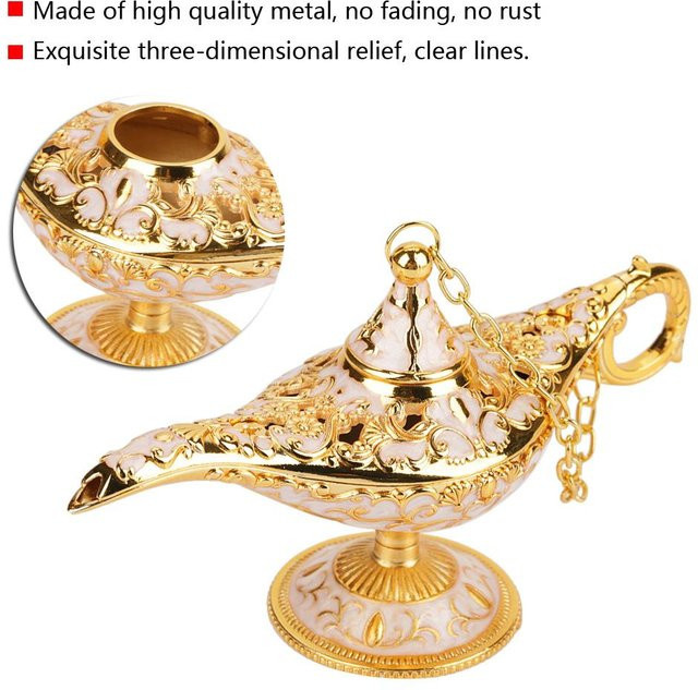 DIYelecs Aladdin Magische Dschinn Lampe aus Metall in Beige und Gold/Messing als orientalische Dekoration - Bild 1