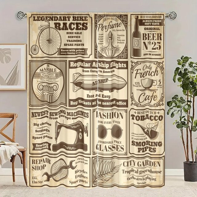 2er-Set bedruckte Vorhänge aus Polyester mit Naturmotiv in Beige, semi-transparent, B/H: 76,2 x 165,1 cm - Bild 1