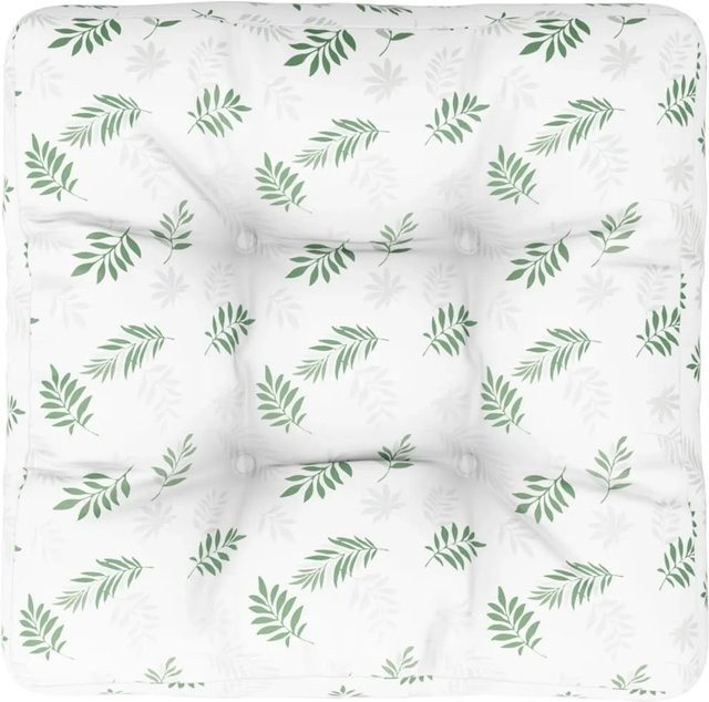 vidaXL Palettenkissen mit Blattmuster in Weiß-Grün aus Polyester, B/T/H: 60 x 60 x 12 cm - Bild 1