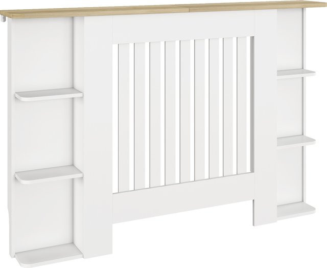 HOMCOM Heizkörperverkleidung aus MDF mit Ablagen und modernem Lamellendesign, Weiß, B/T/H: 124 x 19 x 83 cm - Bild 1