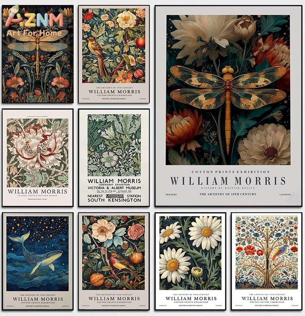 Kayou Wandkunstdruck auf Leinwand mit William Morris Blumen- und Tiermotiv in Multicolour im Vintage-Stil - Bild 1