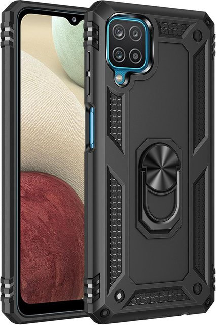 Stoßfeste Ringhalter-Hülle für Samsung Galaxy A12, M12 und F12 in Schwarz - Bild 1