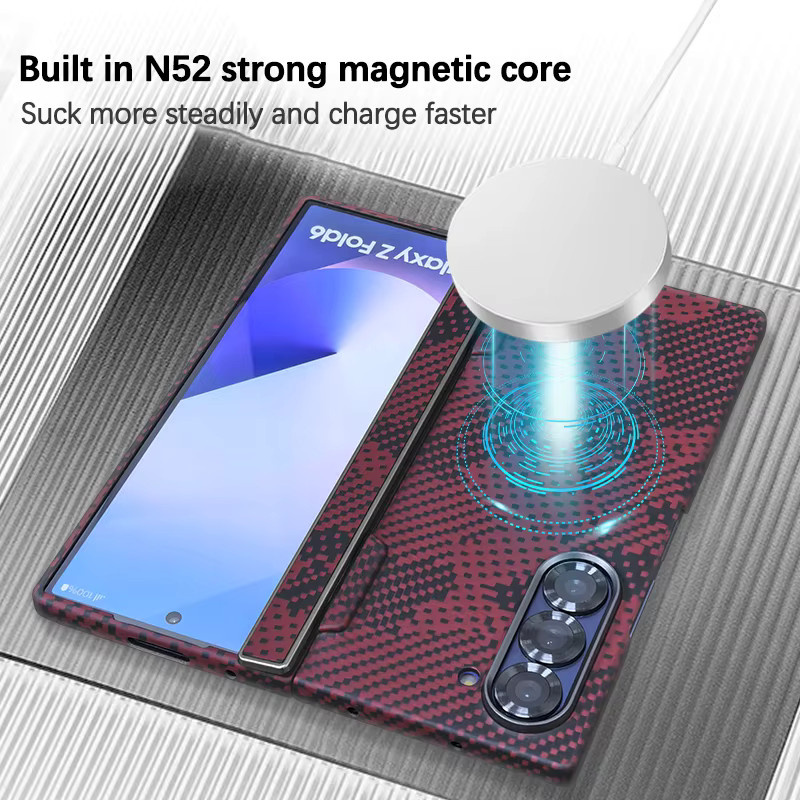 Original Aramid Carbon Fiber Magnetische Handyhülle für Samsung Galaxy Z Fold 7 5G in Rot mit stoßfestem Schutz und Klappscharnier-Abdeckung - Bild 4