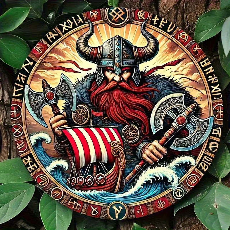 HELLOYOUNG Metall Wanddekoration Nordic Warrior Shield mit Runenmuster im Wikinger Stil, Durchmesser: 20 cm - Bild 2