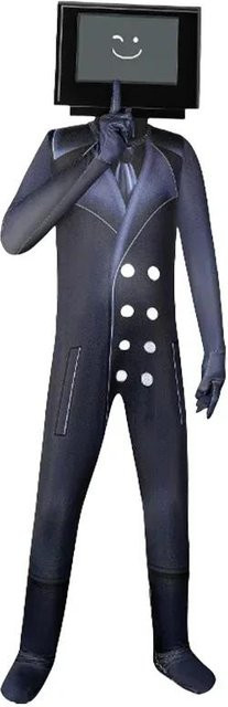 Skibidi Toilettenkostüm, Bodysuit, Overall, Maske, Grau - Bild 1