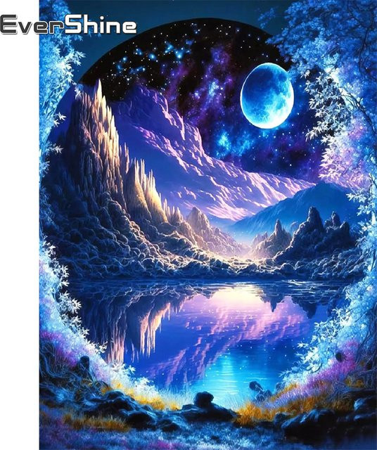 Evershine Diamond Painting Set Landschaft mit Berg und Mond, DIY Mosaik Stickerei in Mehrfarbig, B/H: 30 x 20 cm - Bild 1