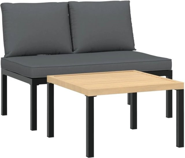 vidaXL 2-tlg Garten-Set bestehend aus 2-Sitzer-Outdoor-Sofa und Couchtisch aus pulverbeschichtetem Aluminium in Schwarz mit Kissen und UV-beständigen Bezügen - Bild 1