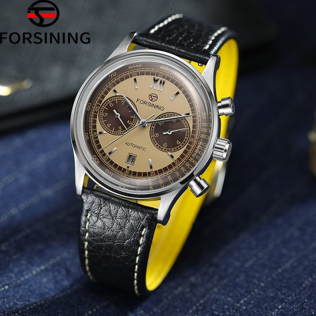 FORSINING Armbanduhr Automatik, Edelstahl, Leder, Schwarz, Herren - Bild 1