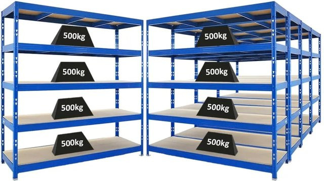5er Set PROREGAL Rhino Profi Schwerlastregal in Blau mit 5 Spanplatten-Ebenen, B/H/T: 200 x 200 x 60 cm, Fachlast 500 kg - Bild 1