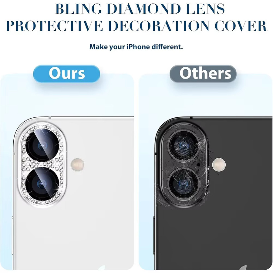 Glitzer-Diamant Kameraobjektiv-Schutzhülle für Apple iPhone in Silber - Bild 2