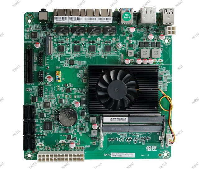 YiHESZ N5105 Quad-Core N100 Soft-Routing NAS Motherboard Mini-ITX in Grün mit 6x SATA, 1x M.2 und Dual DDR4-Speicher, Breite: 17 cm - Bild 1