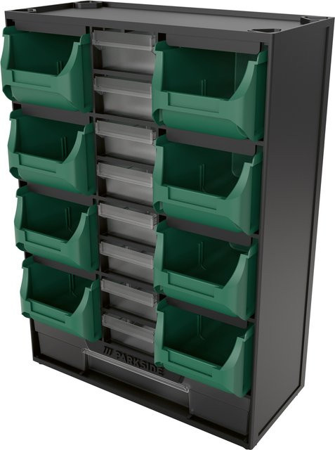 Parkside Kleinteilemagazin mit 17 Fächern aus Kunststoff in Schwarz Grau Grün B: 41,5 cm, H: 17,0 cm, T: 16,5 cm - Bild 1
