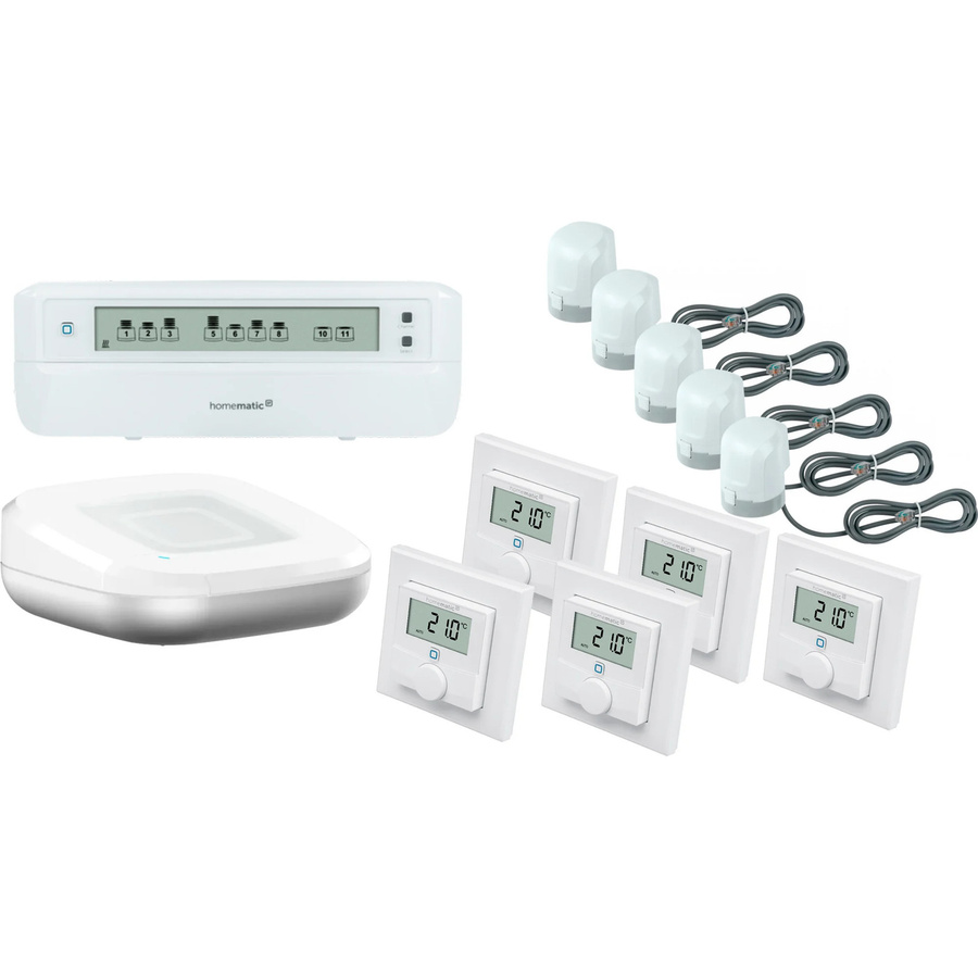Homematic Set Fußbodenheizung für 5 Räume mit Thermostat in Weiß zur App- und Sprachsteuerung - Bild 1