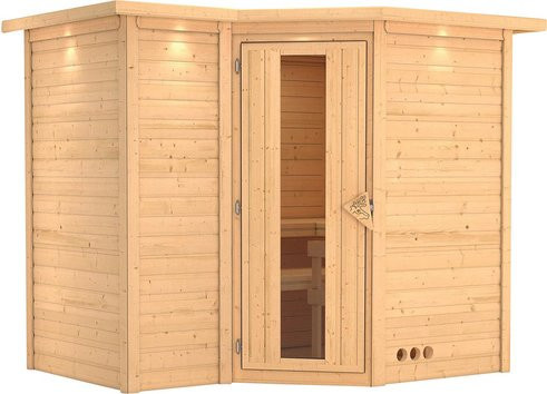 Karibu Sauna Riga 2 für 4 Personen aus Fichtenholz in Beige und Braun ohne Ofen B/T/H: 264 x 198 x 212 cm - Bild 1
