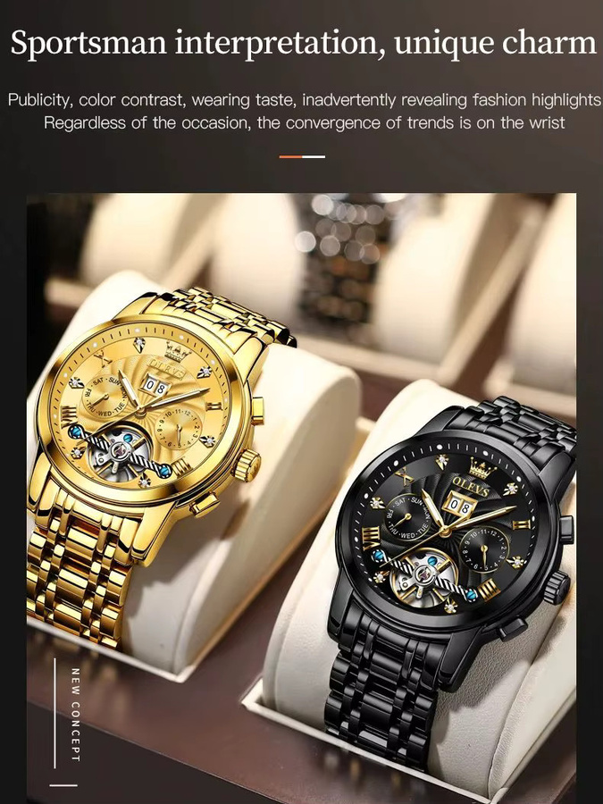 OLEVS Armbanduhr, Automatik, Edelstahl, Schwarz, Herren - Bild 7