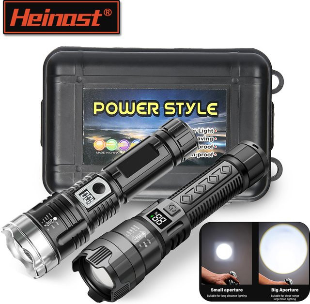 Heinast Tragbare Taschenlampe in Schwarz mit großer Reichweite und Typ-C-Wiederaufladung aus Aluminium - Bild 1