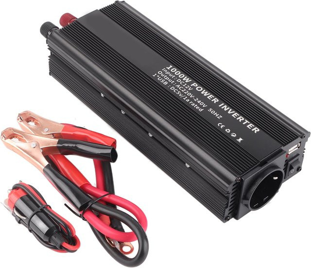 Sinus Wechselrichter 12 V auf 220 V Konverter 1000 W mit Solarpanel in Schwarz - Bild 1