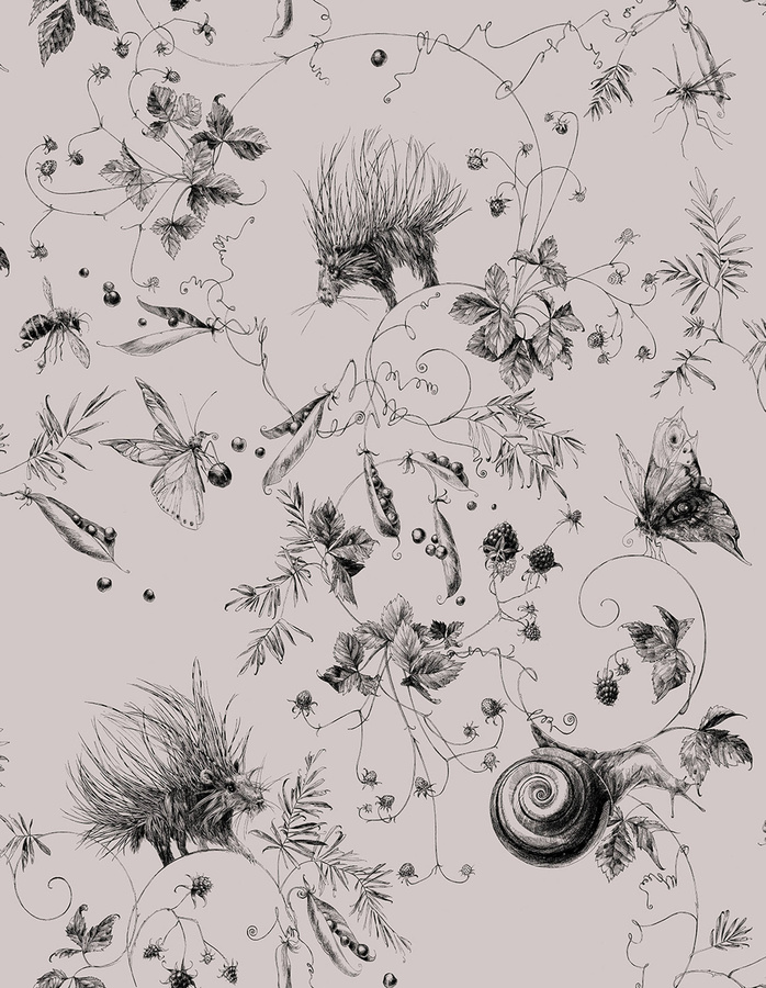 Edmond Petit Tapete Jardin Les Arabesques in Taupe mit floralem und botanischem Muster aus Vlies - Bild 1