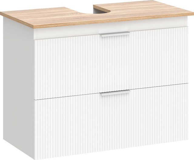 HOMCOM Waschbeckenunterschrank Badezimmerschrank mit zwei Schubladen in Weiß und Natur, B/T/H: 80 x 40 x 60 cm - Bild 1