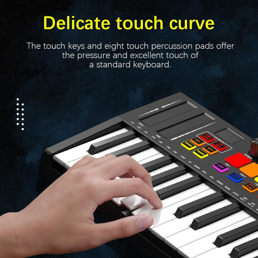 TOMTOP JMS 25-Tasten MIDI-Keyboard-Controller mit Bluetooth, professionelles elektronisches Audio-Arrangement, Schwarz, H x B x T: 3,5 x 34 x 17,8 cm - Bild 5