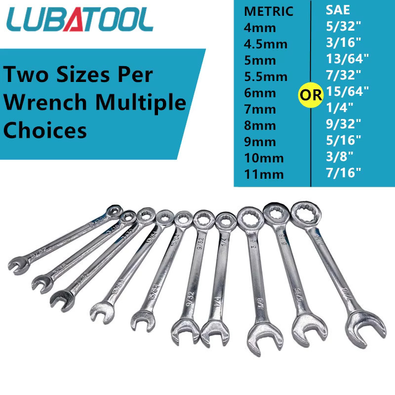 LUBATOOL 10-teiliges Mini-Maulschlüssel-Set aus Kohlenstoffstahl mit Rolltasche, metrisch 4–11 mm und SAE 5/32–7/16 Zoll - Bild 4