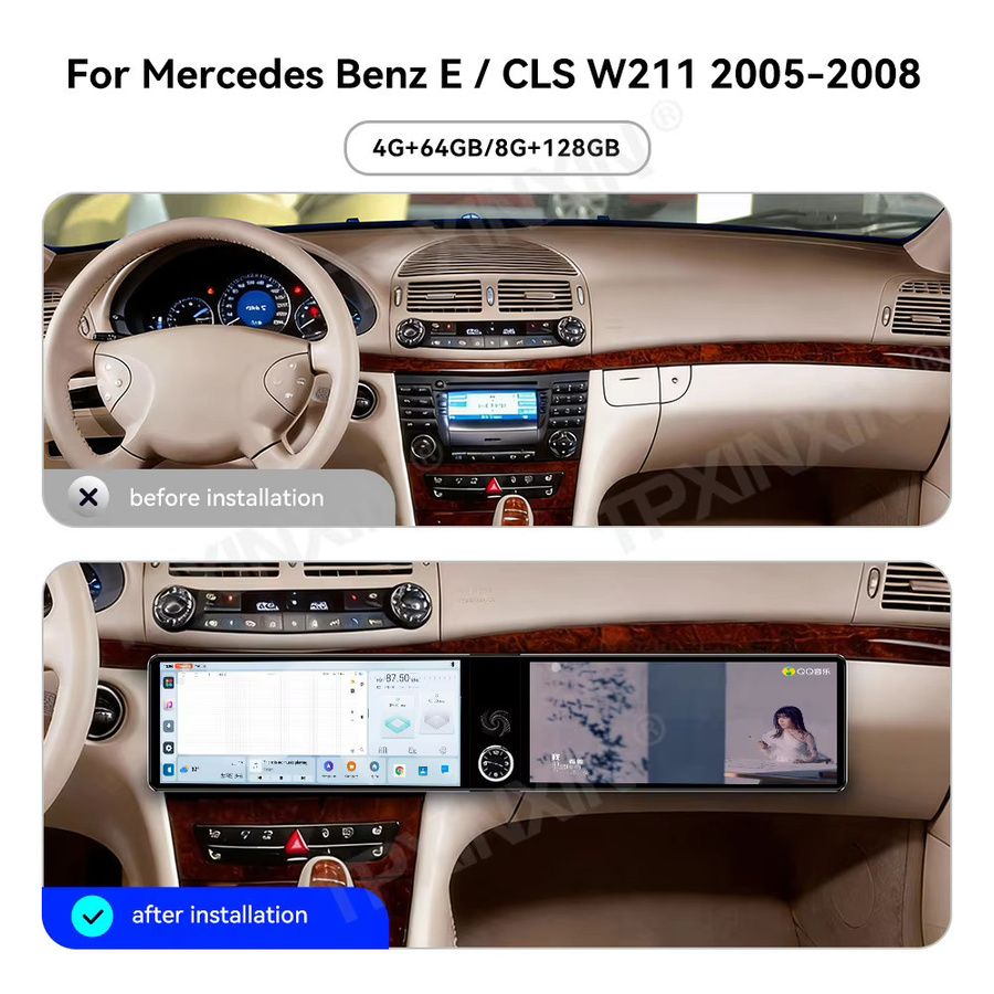 TPXINXIN Multimedia Autoradio mit 24,6 Zoll Display für Mercedes Benz E-Klasse CLS W211 (2005-2008) mit Android Auto, CarPlay und GPS in Schwarz - Bild 4