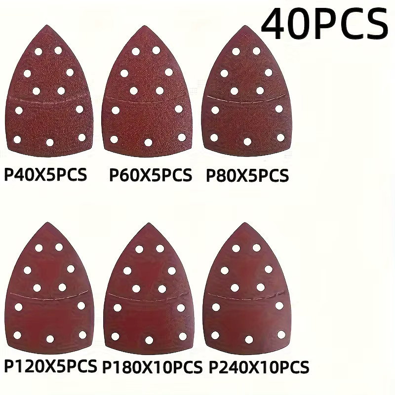 40-teiliges Set Dreiecks-Schleifpapier für 11-Loch-Multifunktionsschleifer aus Aluminiumoxid mit Körnung 60–800 - Bild 3