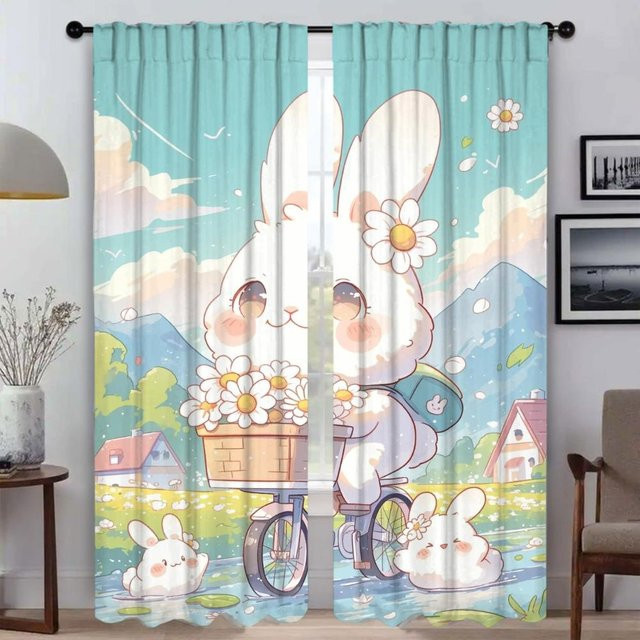Blumen für dich Vorhänge für das Wohnzimmer mit floralem Design, 2 Stück, halbtransparent, Mehrfarbig, Breite: 50 cm, Höhe: 70 cm - Bild 1