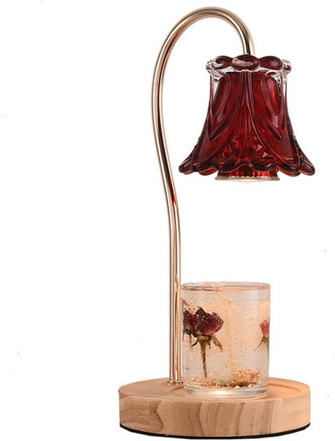 KONNWEI Duftkerzenwärmerlampe als Tischleuchte aus Holz und Glas in Rot und Gold/Messing für das Schlafzimmer - Bild 1