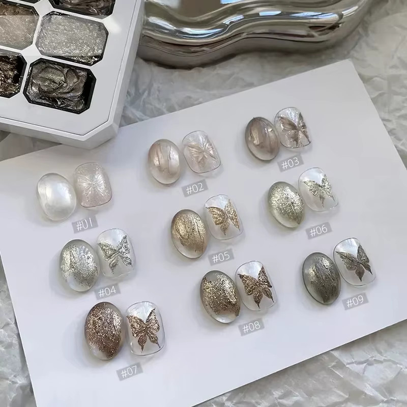 SJP Metallic Platinum Gel Nagellack-Set, 9 Farben, Milchweißes Galaxy UV-Gel - Bild 2
