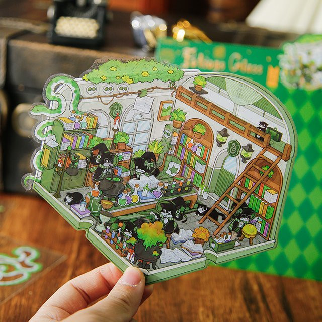 Mr. Paper 3D-Landschaftsaufkleber mit Zauberer und Katze im Kawaii-Design, Mehrfarbig - Bild 1