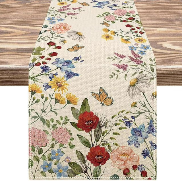 JMG Household Supplies Patchwork-Tischläufer im Bauernhausstil mit geometrischem Rautenmuster, Beige-Braun, Rot-Weiß, B/H: 90 x 33 cm - Bild 1