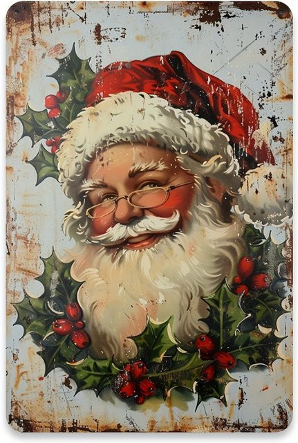 CIFBUY Vintage Weihnachtsmann Metallblechschild als Wandkunst in Mehrfarbig, Rustikale Dekoration, Breite: 20,3 cm, Höhe: 30,5 cm - Bild 1