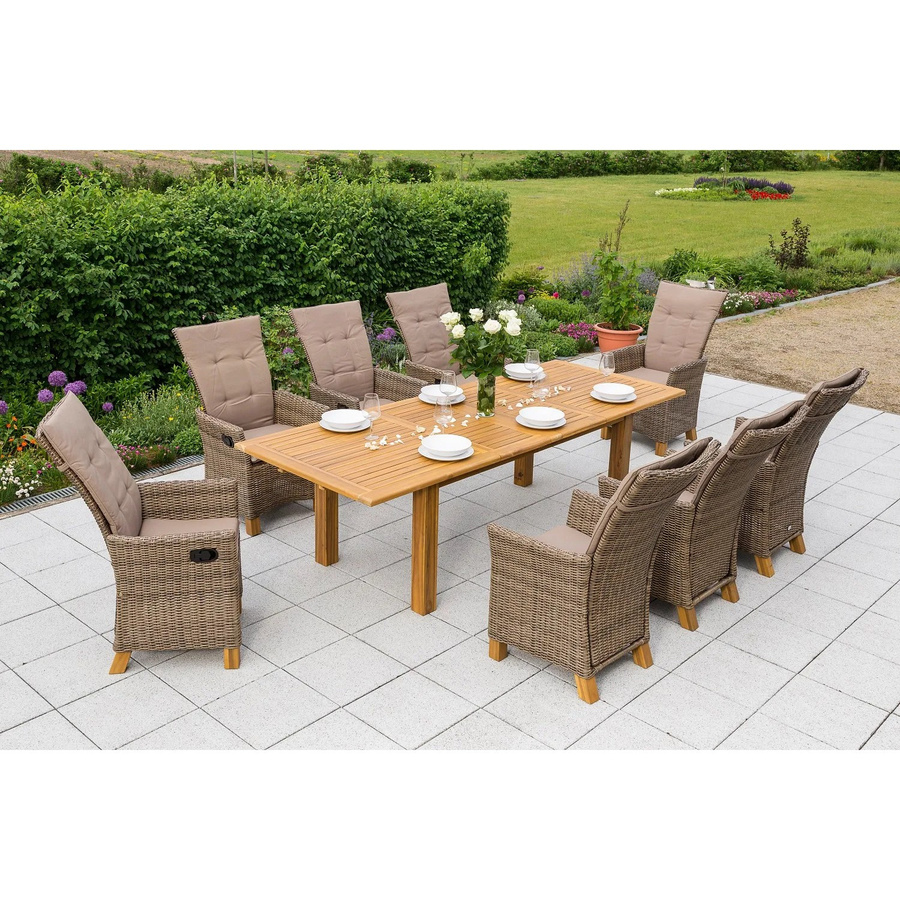Merxx Loungegruppe Toskana 17-tlg. Set mit Hochlehnersesseln und ausziehbarem Doppel-Gartentisch aus Akazienholz und Kunststoffgeflecht in Natur/Braun - Bild 2