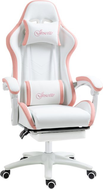 Vinsetto Ergonomischer Gaming-Stuhl aus PU-Leder und Stahl mit Kopfstütze und Höhenverstellung, Gaming-Sessel in Weiß und Rosa, B/T/H: 65 x 65 x 121-129 cm, Aosom - Bild 1