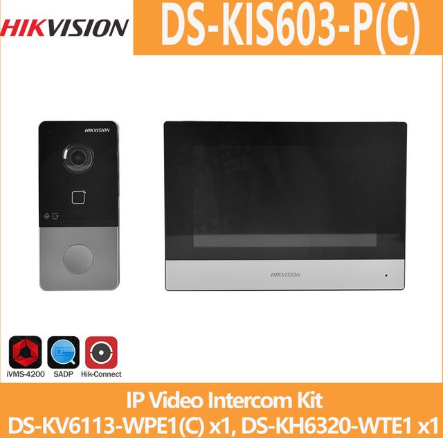 Hikvision IP-Video-Gegensprechanlage DS-KIS603-P(C) mit WIFI-Monitor und POE-Türstation DS-KV6113-WPE1 + DS-KH6320-WTE1 - Bild 1